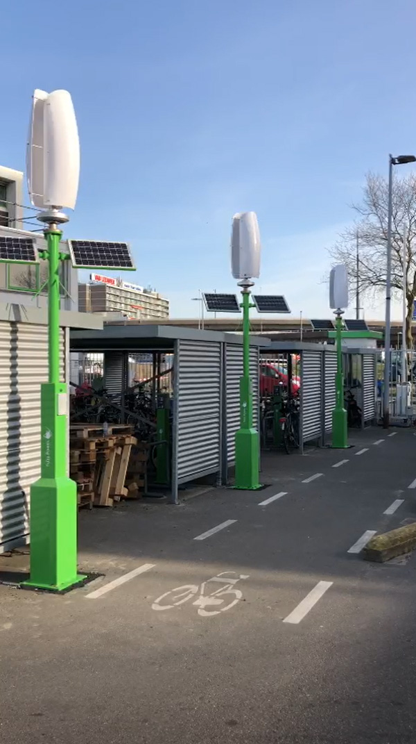ongrid windenergie offgrid windenergie hybride systemen zon wind opladen fiets opladen scooter opladen auto flower turbine opslagvoorziening oplaadpunt